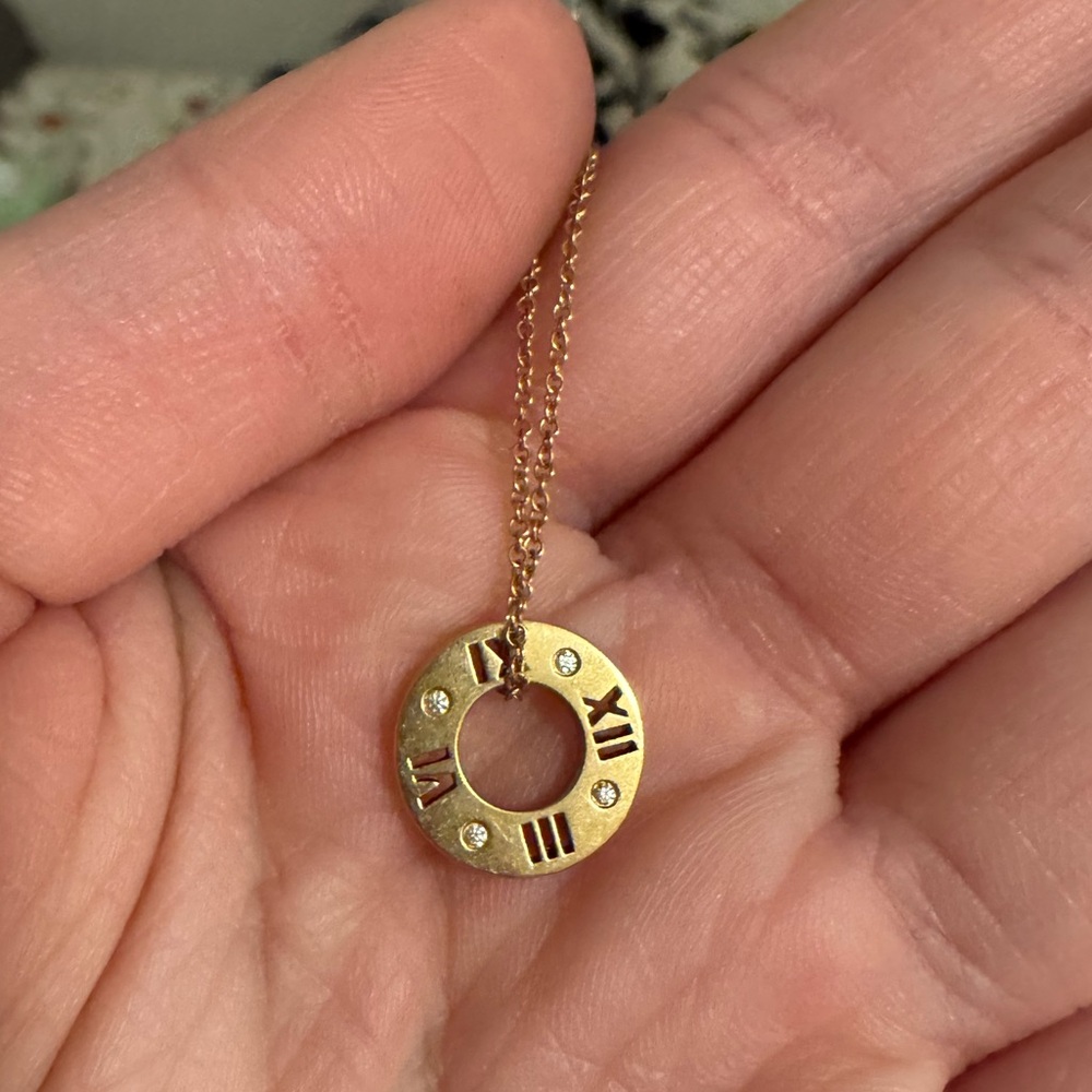 Tiffany & Co. atlas pierced 18k rose gold diamond pendant necklace